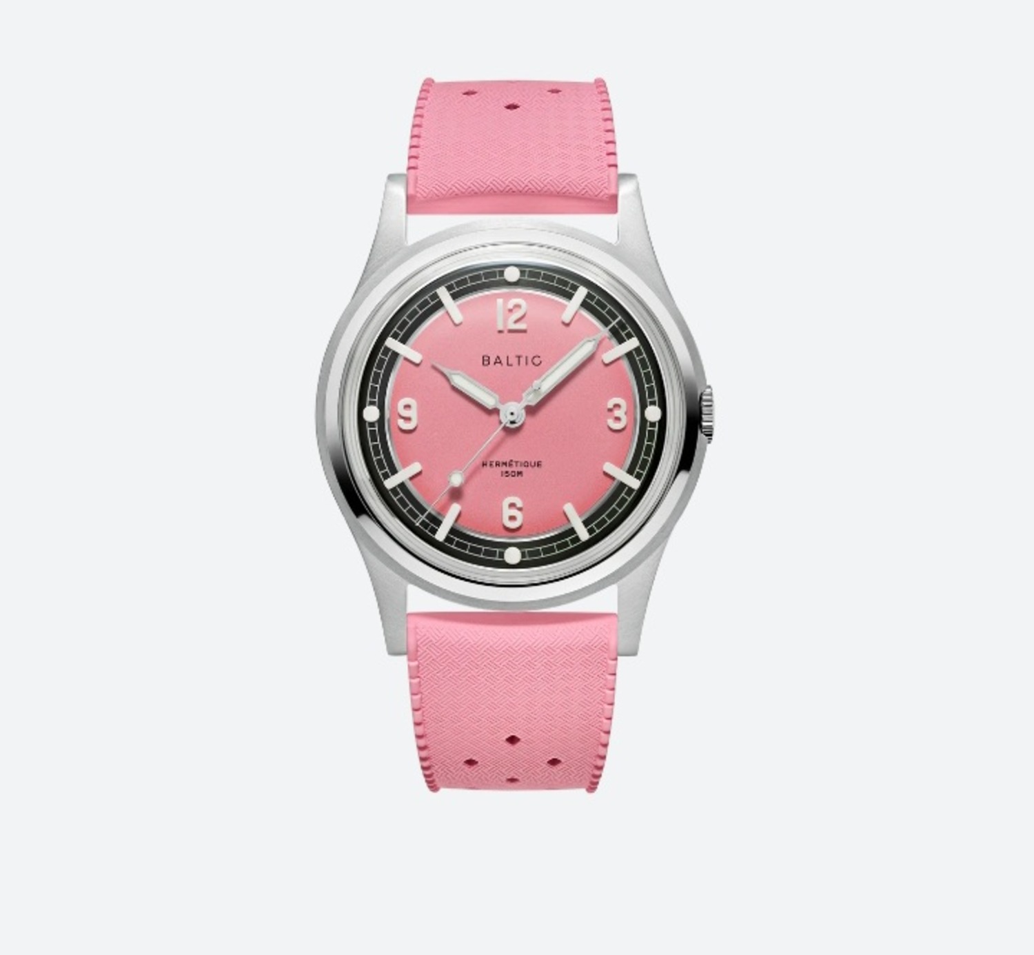 The Hermétique, a versatile 37mm-diameter field watch, in pink.