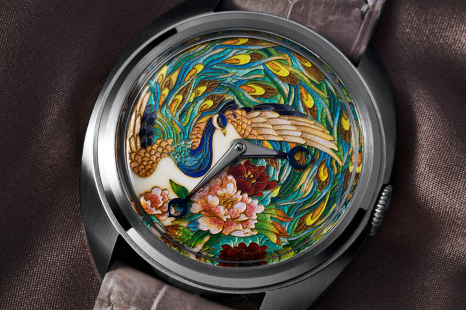 CENTURY CLOISONNÉ "PEACOCK AND PEONIES"