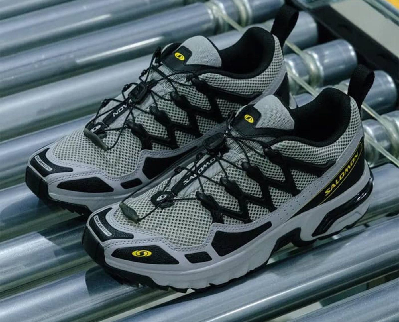 salomon beams sneaker on assembly line