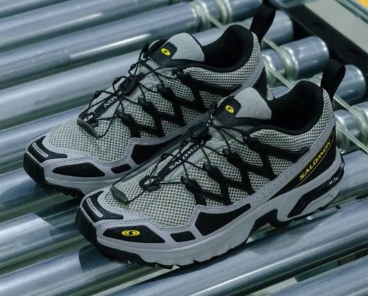 salomon beams sneaker on assembly line