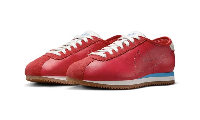 red nike cortez perforated sneaker