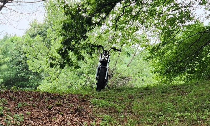 Segway Xyber on a hill front view looking up at the bike.