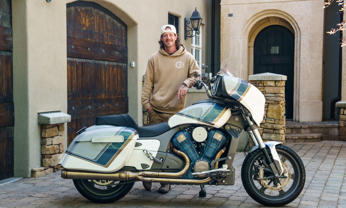 Tyler Hubbard and his custom Indian Motorcycle Chieftain PowerPlus right side view.