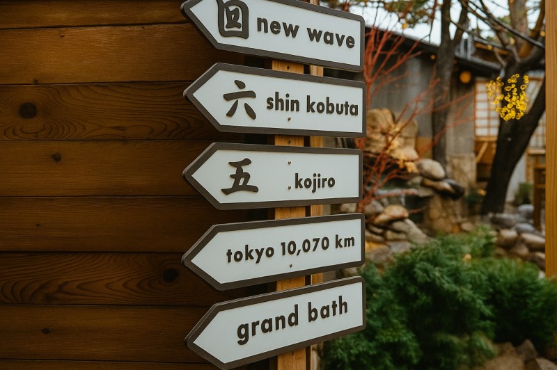 signs pointing to amenities at Ten Thousand Waves Spa