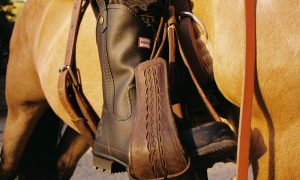 hunter boot in saddle