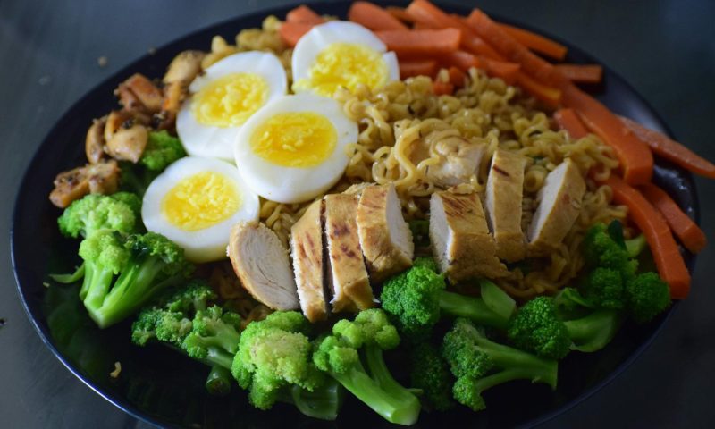 meal dinner with eggs chicken vegetables