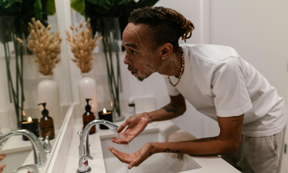 man doing skincare