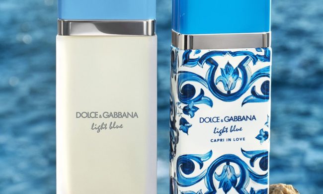 bottles of dolce & gabbana light blue on ocean
