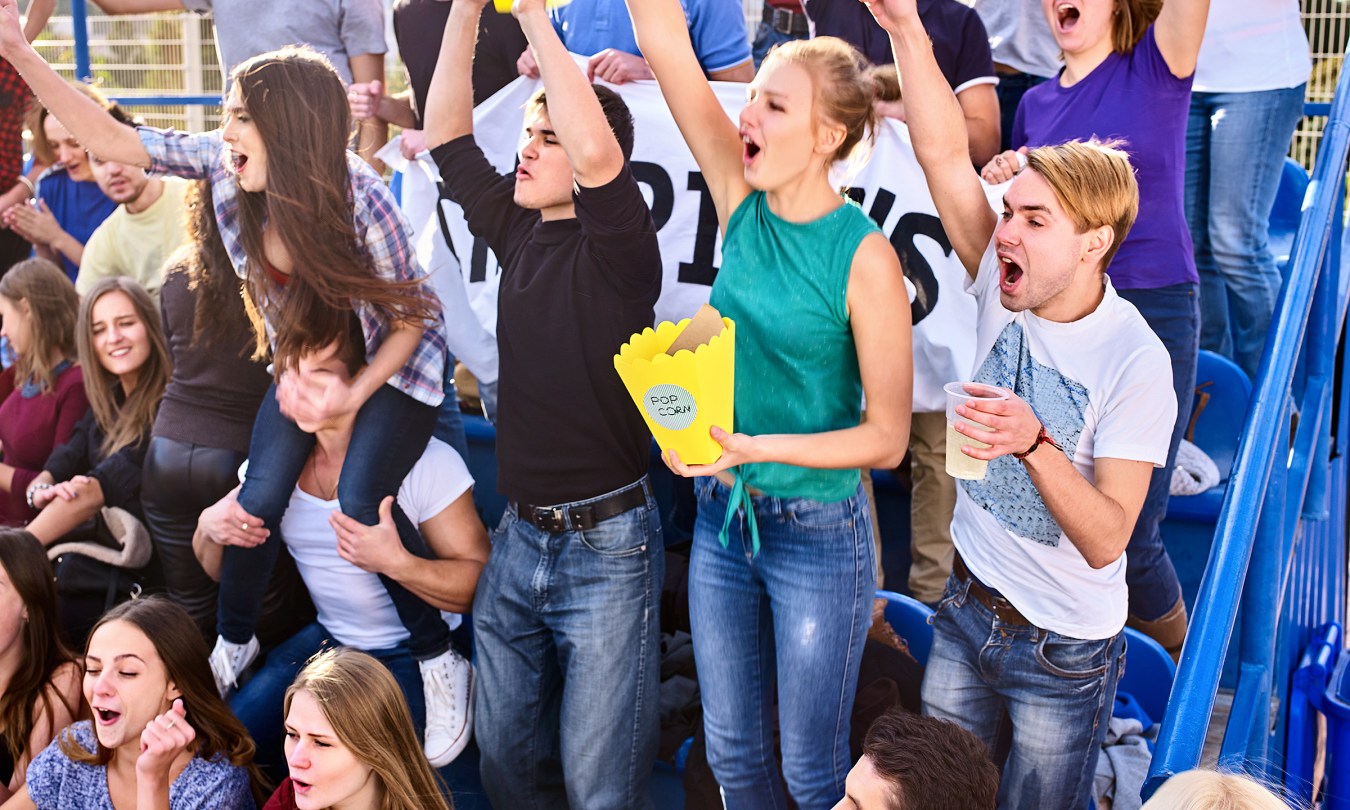 Fans cheering in the bleachers