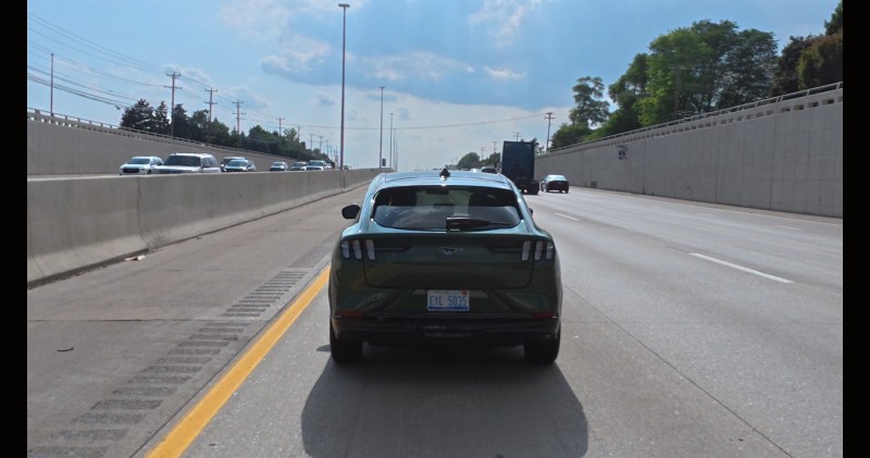 Rear of Mustang Mach E on the highway