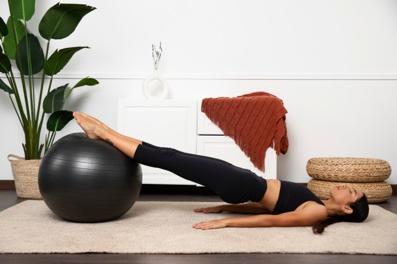 Stability ball hamstring curl.