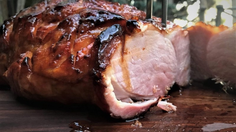 ham with glaze on it