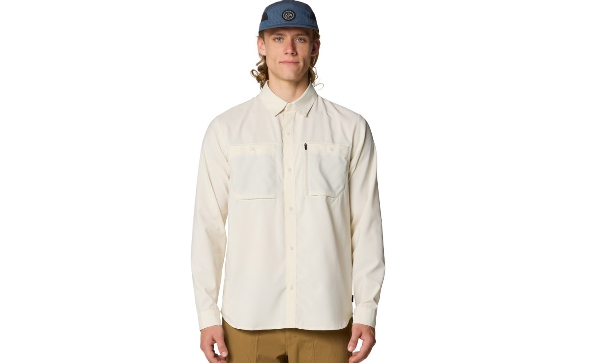 A model wearing the Mountain Hardwear Trail Sender Long-Sleeve Shirt.