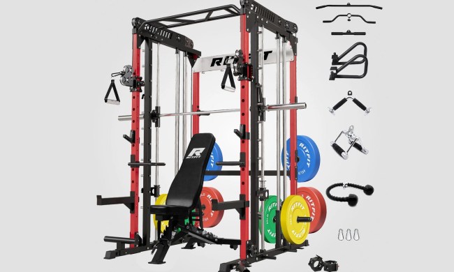 The RitFit M1 PRO Smith Machine Home Gym Package with its accessories.