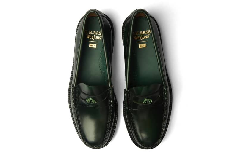 overhead view of huf gh bass green loafer