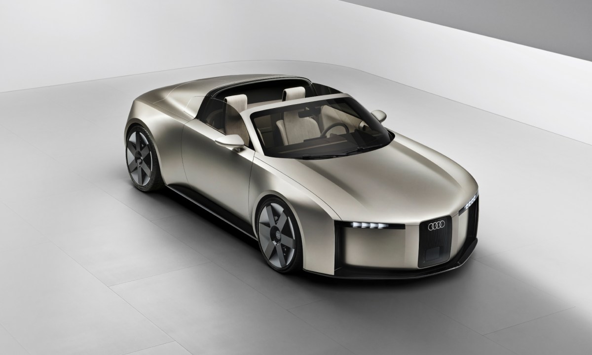 Audi Concept C right front three quarter view with roof retracted.